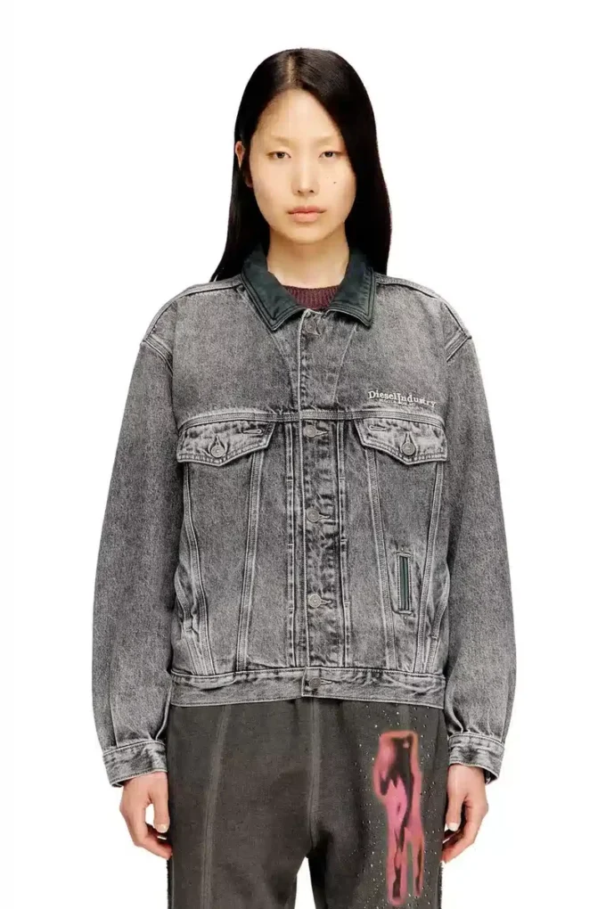 d-denver-s Denim trucker jacket with tonal leather trims