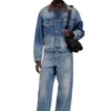 d-denver-s1 Denim trucker jacket with contrast leather trims
