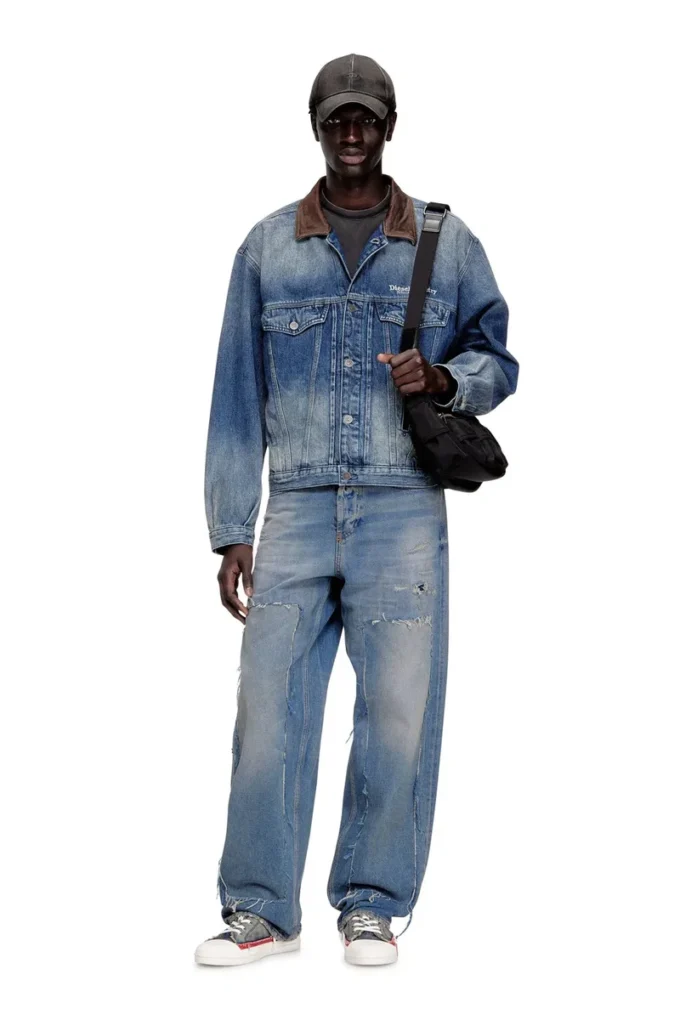 d-denver-s1 Denim trucker jacket with contrast leather trims