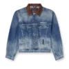d-denver-s1 Denim trucker jacket with contrast leather trims