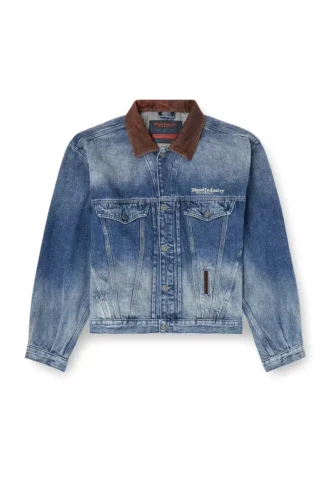 d-denver-s1 Denim trucker jacket with contrast leather trims