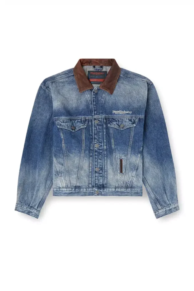 d-denver-s1 Denim trucker jacket with contrast leather trims