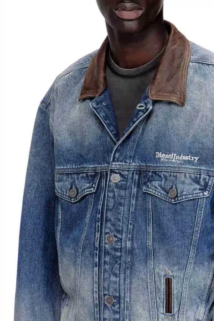 d-denver-s1 Denim trucker jacket with contrast leather trims