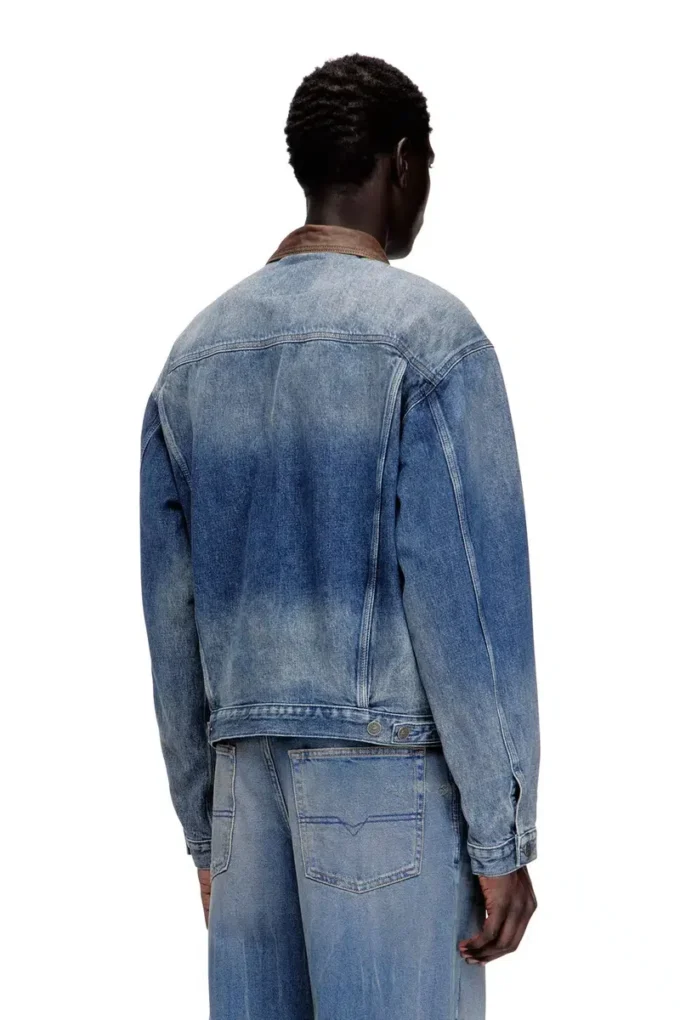 d-denver-s1 Denim trucker jacket with contrast leather trims