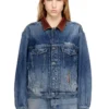 d-denver-s1 Denim trucker jacket with contrast leather trims