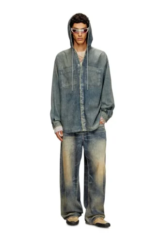 d-dewny-hood-s2 Overshirt in marbled coated denim