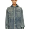 d-dewny-hood-s2 Overshirt in marbled coated denim