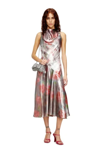 d-ebra Metallic midi dress with rose print