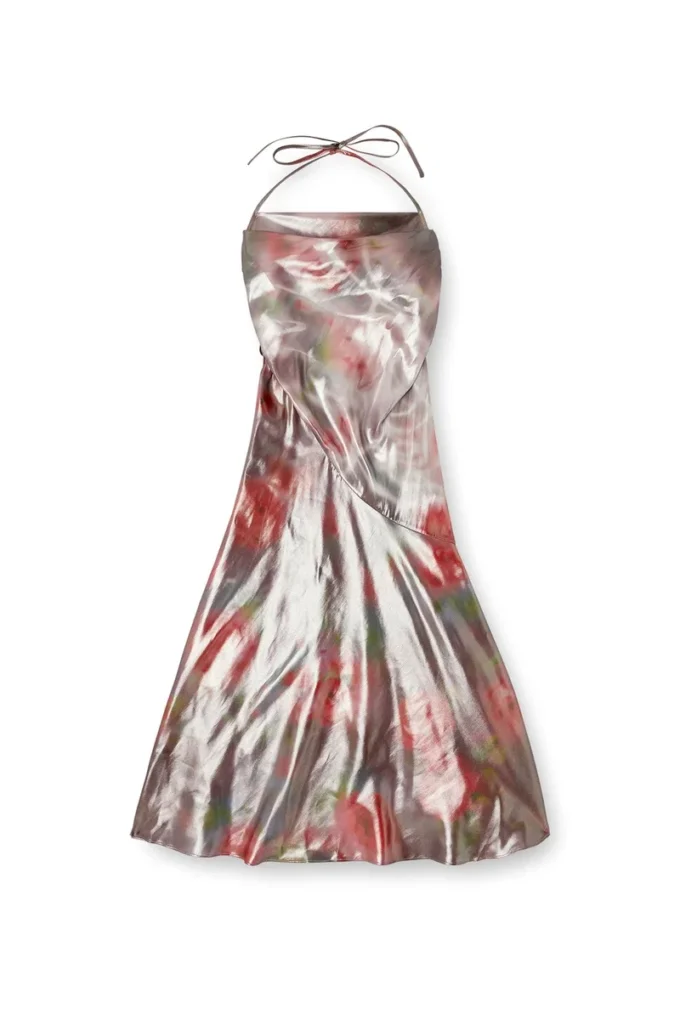 d-ebra Metallic midi dress with rose print