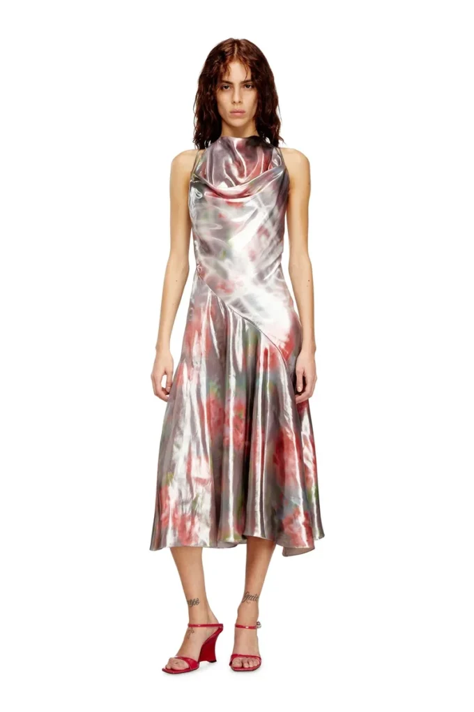 d-ebra Metallic midi dress with rose print