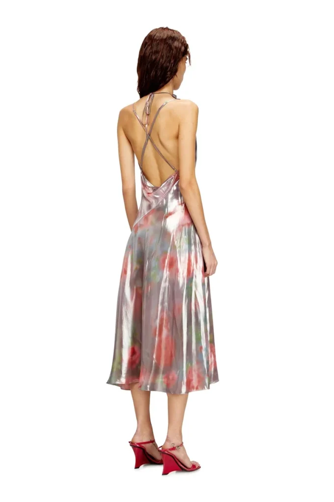 d-ebra Metallic midi dress with rose print