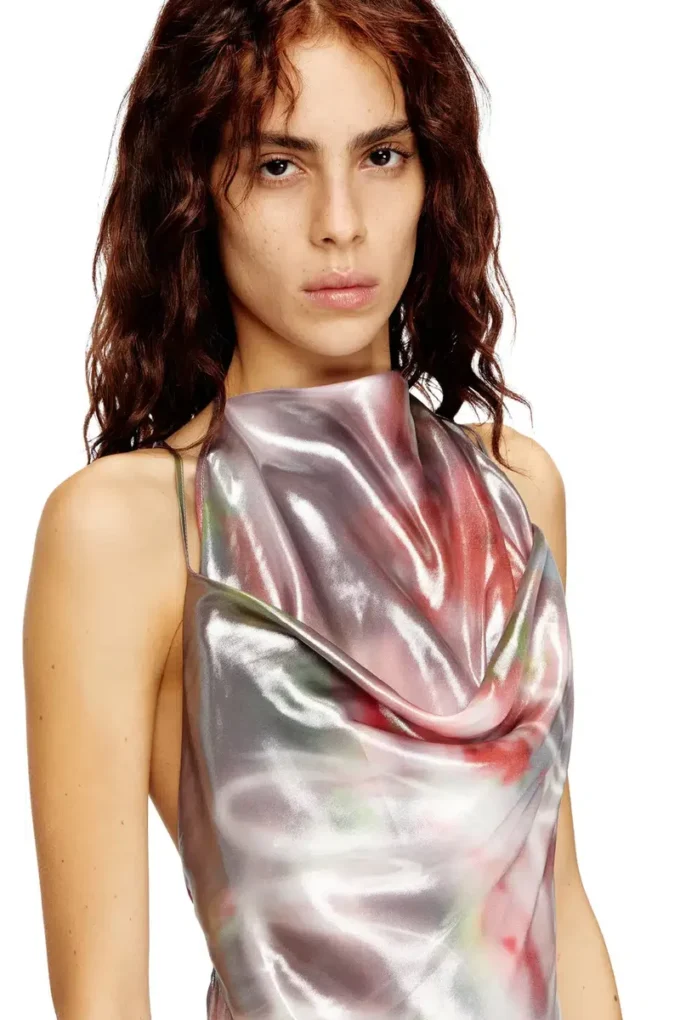 d-ebra Metallic midi dress with rose print