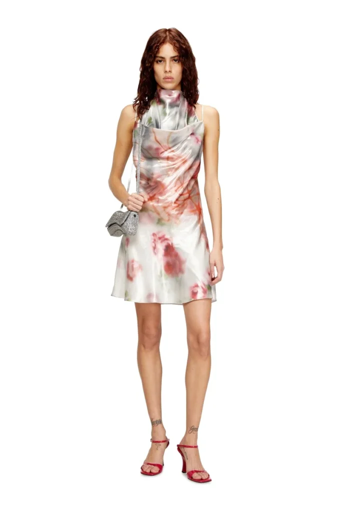 d-ebra-short Metallic short dress with blurred rose print