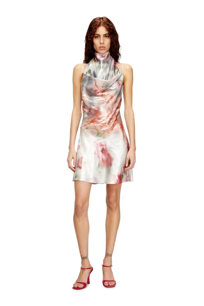 d-ebra-short Metallic short dress with blurred rose print