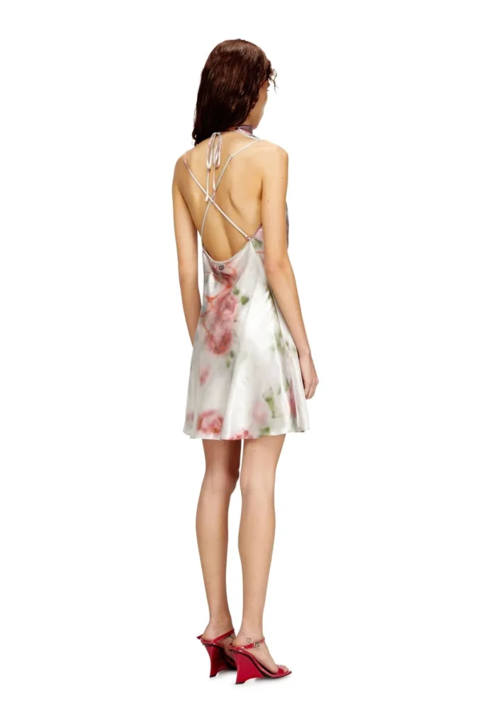 d-ebra-short Metallic short dress with blurred rose print