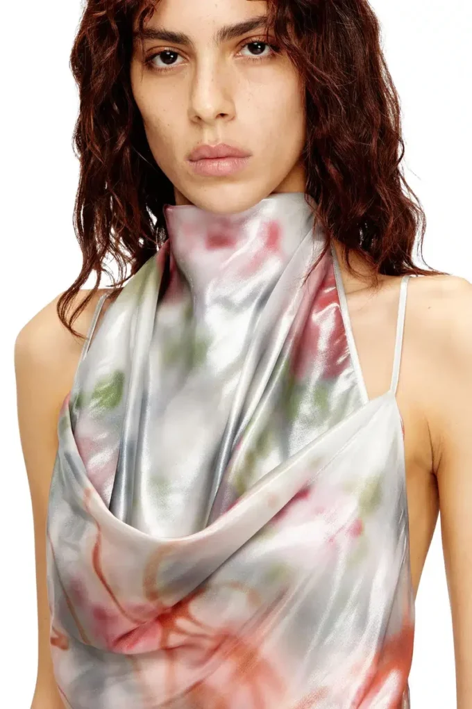 d-ebra-short Metallic short dress with blurred rose print