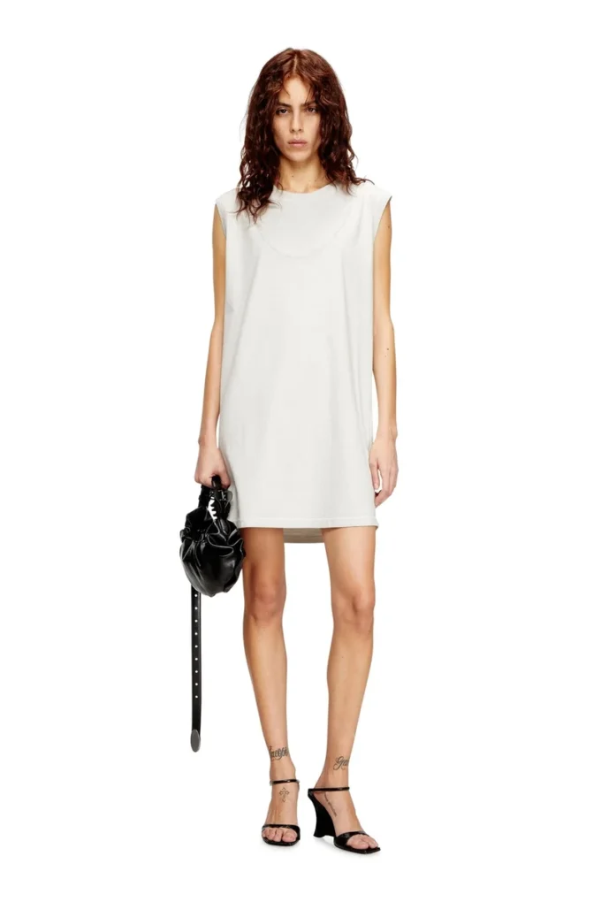 d-emb Short cotton dress with embossed chain