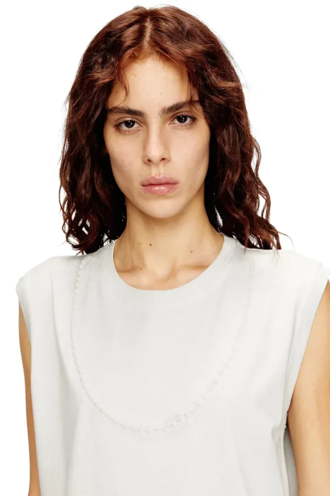 d-emb Short cotton dress with embossed chain