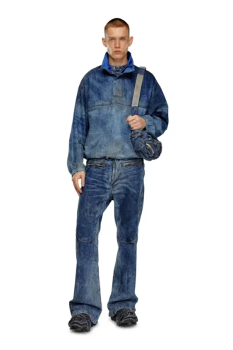 d-flow-fse Pullover jacket in dirt-effect denim