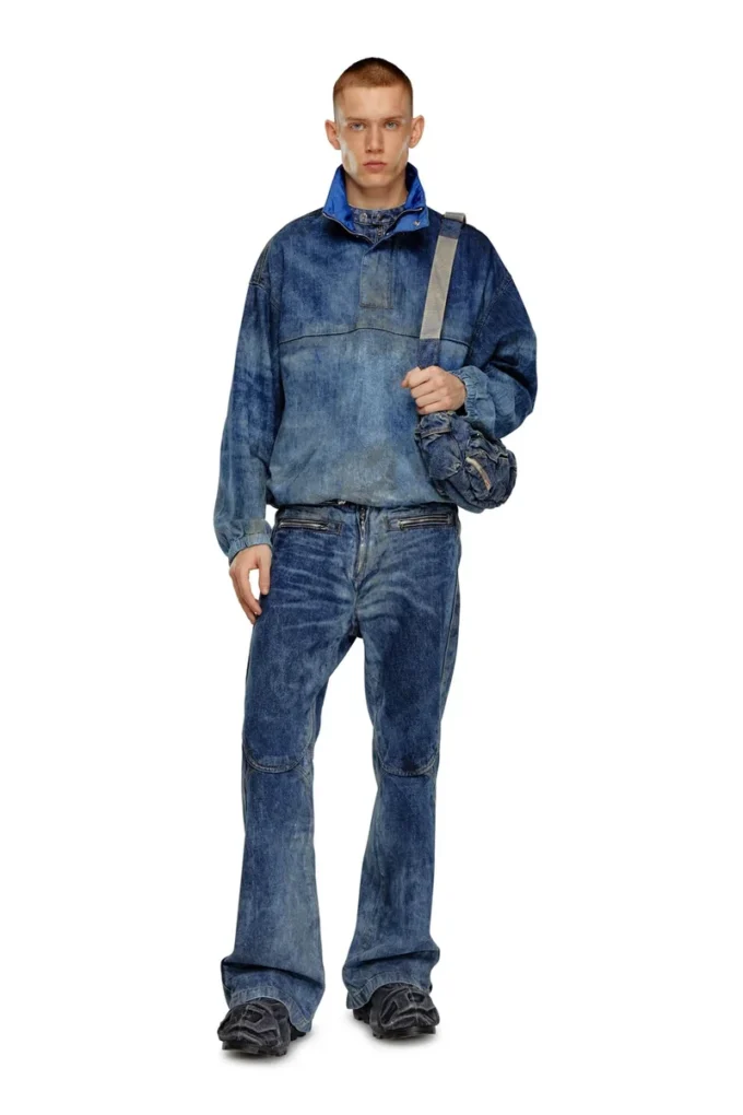 d-flow-fse Pullover jacket in dirt-effect denim