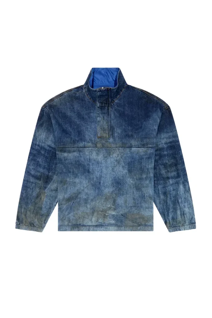 d-flow-fse Pullover jacket in dirt-effect denim