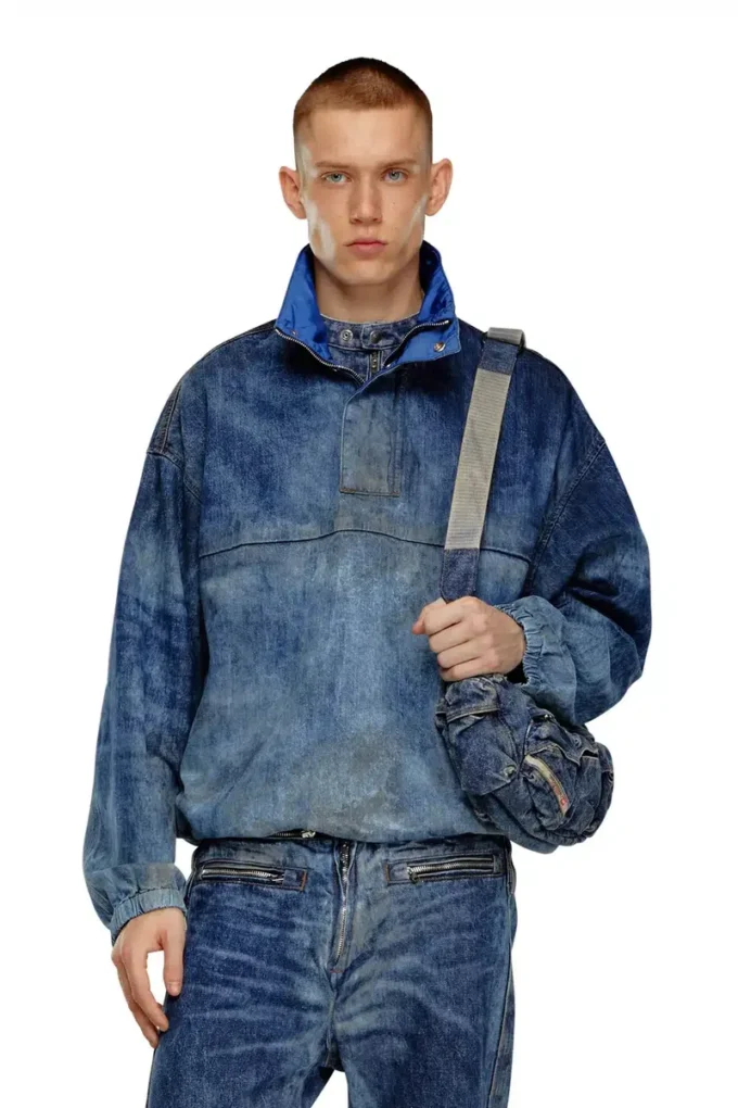 d-flow-fse Pullover jacket in dirt-effect denim