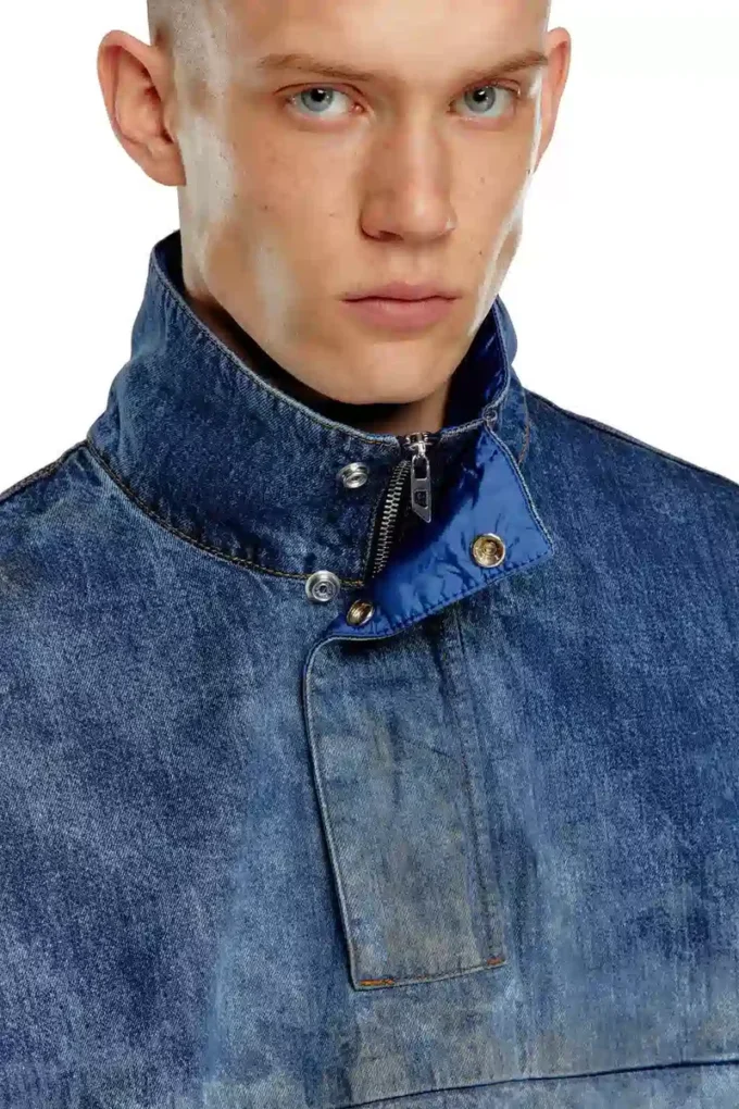 d-flow-fse Pullover jacket in dirt-effect denim