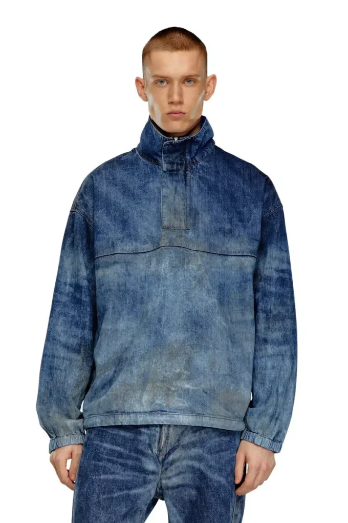 d-flow-fse Pullover jacket in dirt-effect denim
