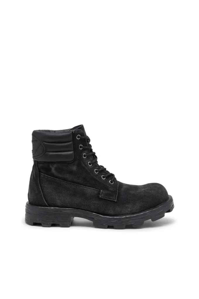 d-hammer lace up D-Hammer-Combat boots in denim and leather