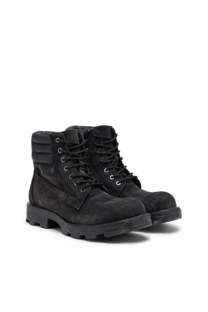 d-hammer lace up D-Hammer-Combat boots in denim and leather
