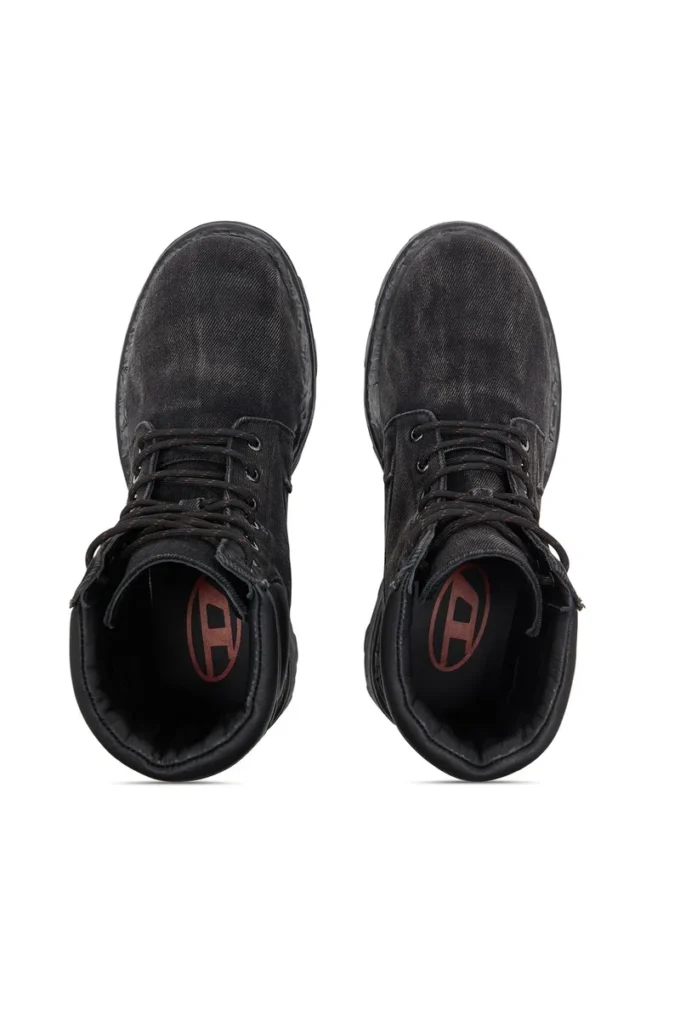 d-hammer lace up D-Hammer-Combat boots in denim and leather
