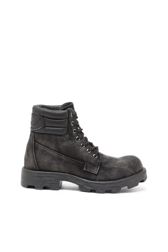 d-hammer lace up w D-Hammer-Combat boots in denim and leather