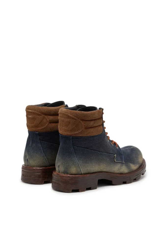 d-hammer lace up D-Hammer-Combat boots in denim and suede