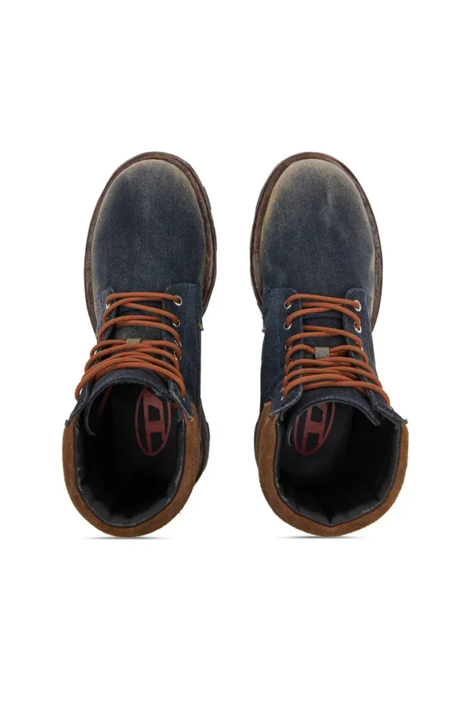 d-hammer lace up D-Hammer-Combat boots in denim and suede