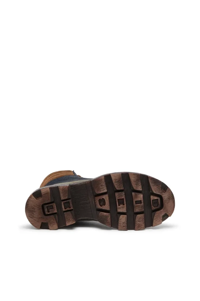 d-hammer lace up D-Hammer-Combat boots in denim and suede