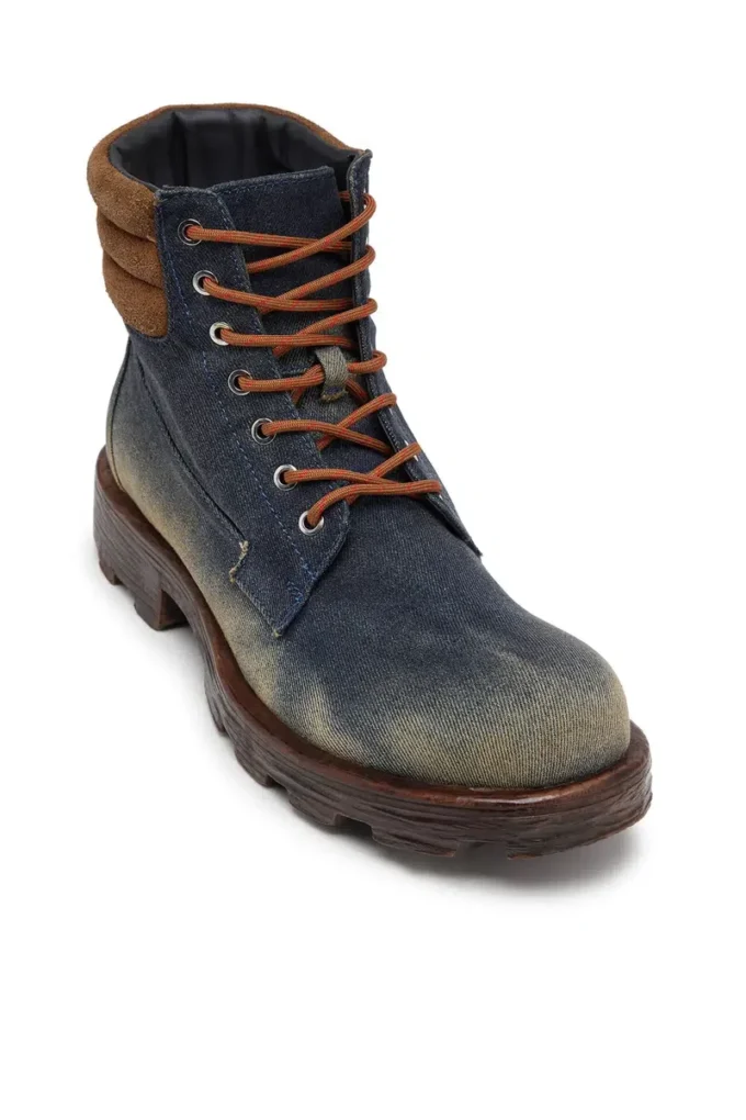 d-hammer lace up D-Hammer-Combat boots in denim and suede