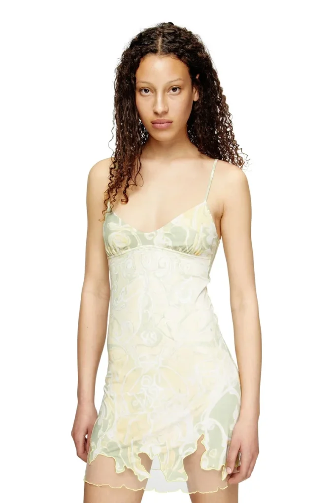 d-inlay Nylon mini dress with Heraldic print