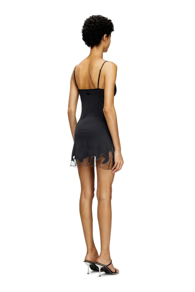d-inlay-r1 Nylon mini dress with tulle insert