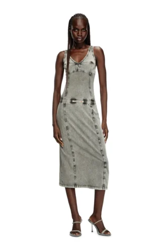 d-inny Sleeveless midi dress with denim effect