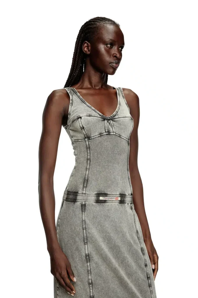 d-inny Sleeveless midi dress with denim effect