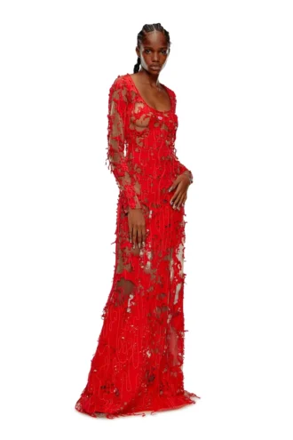 d-lea Long devoré dress in tulle and jersey