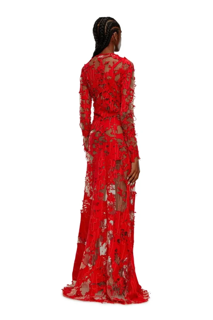 d-lea Long devoré dress in tulle and jersey