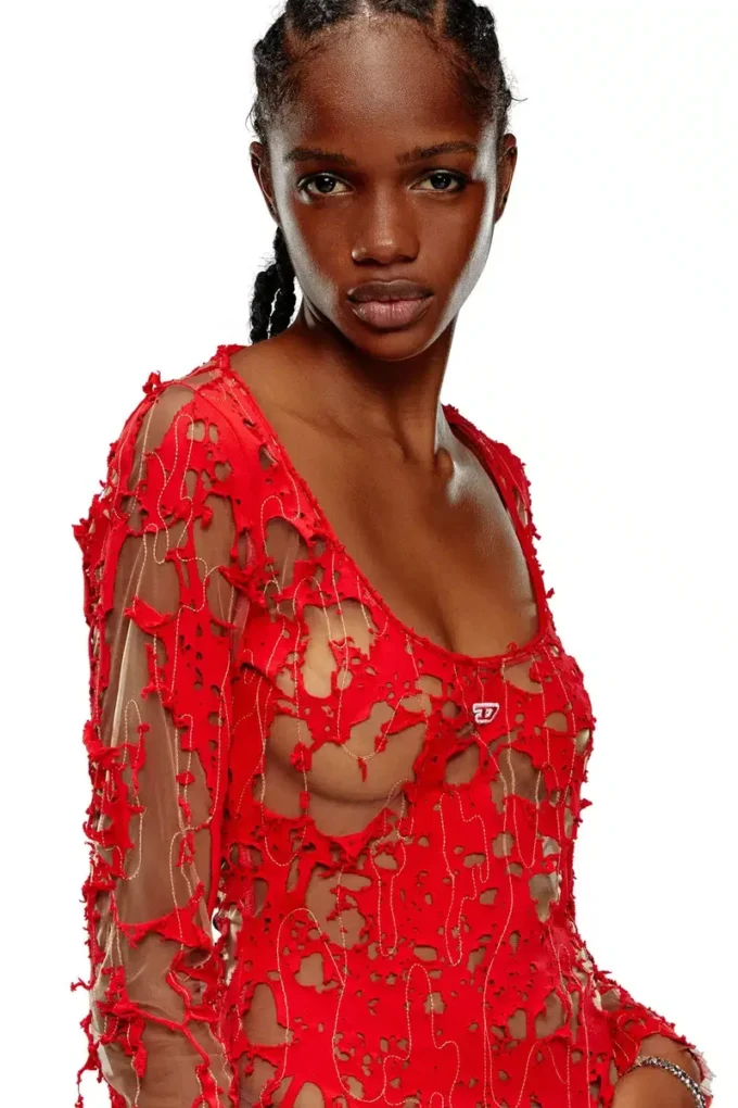 d-lea Long devoré dress in tulle and jersey