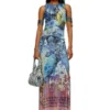 d-leele Destroyed jersey gown with poster print