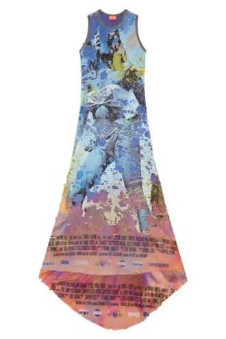 d-leele Destroyed jersey gown with poster print
