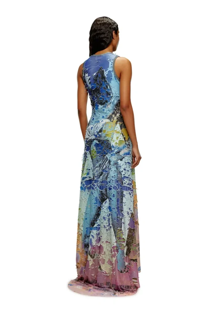 d-leele Destroyed jersey gown with poster print
