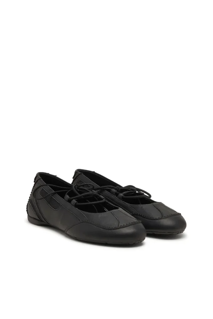 d-mile ballerina lace up w D-Mile-Lace-up ballet flats in leather and mesh