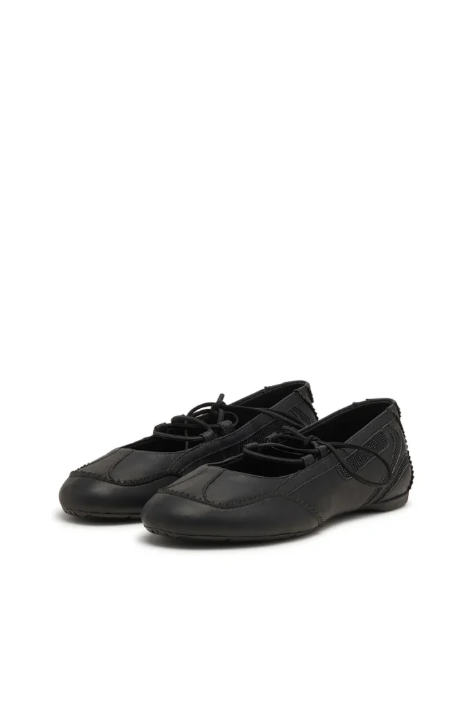 d-mile ballerina lace up w D-Mile-Lace-up ballet flats in leather and mesh