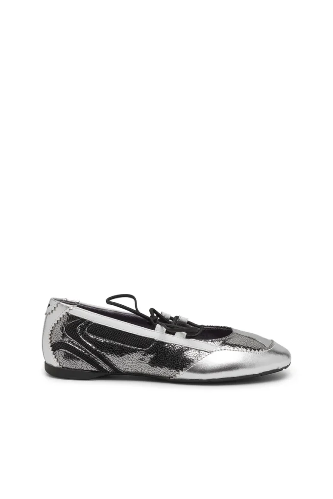 d-mile ballerina lace up w D-Mile-Metallic lace-up ballet flats