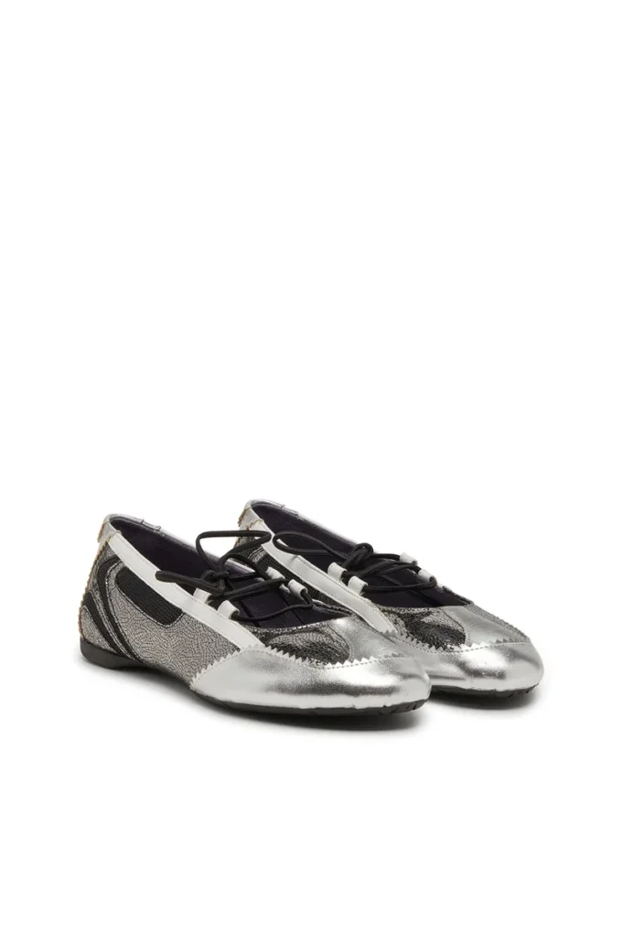 d-mile ballerina lace up w D-Mile-Metallic lace-up ballet flats